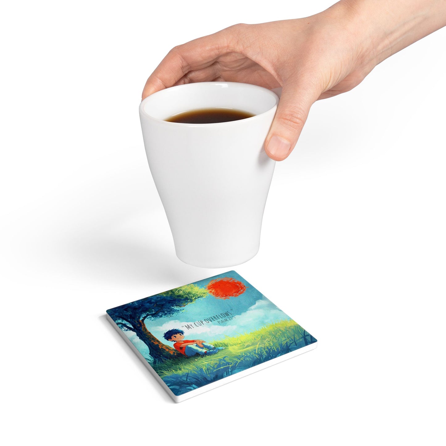 Christian Coasters, Ceramic Coaster Set, Psalm 23 5, Inspirational Bible Quote Drink Coasters, Religious Home Decor, Biblical Verse Coasters